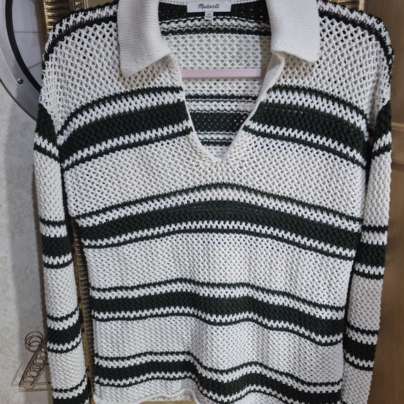 Striped V-Neck Sweater - Black and White - Picture 3 of 5